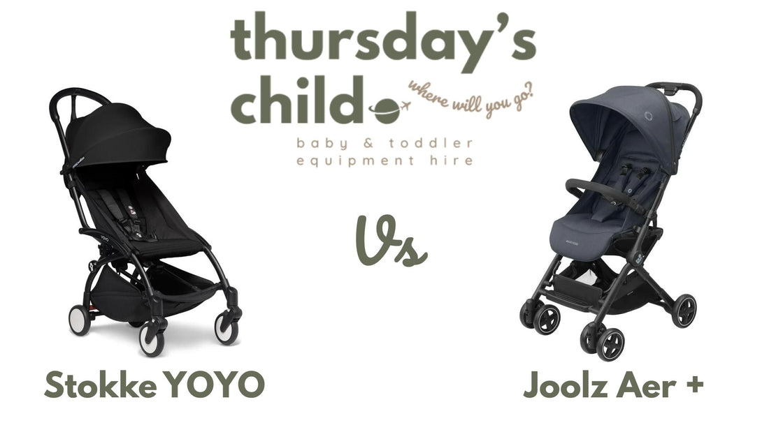 Stokke YOYO vs Maxi-Cosi Lara 2 stroller comparison – lightweight, compact travel strollers for rent from Thursday's Child Rental, perfect for traveling with infants and toddlers.