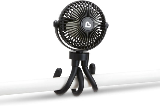 Munchkin clip-on pram fan attached to stroller – available to rent from Thursday’s Child.