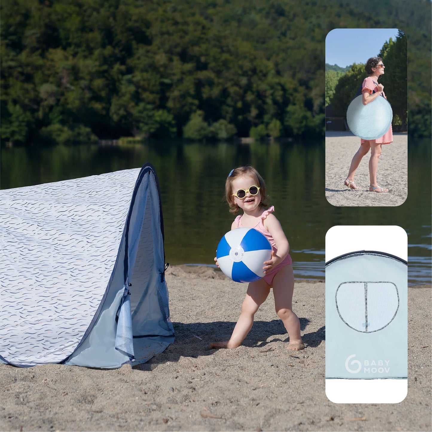Babymoov Anti-UV beach tent for babies and toddlers, pop-up sun shelter with UPF 50+ protection and ventilation – perfect for outdoor use, available for rental
