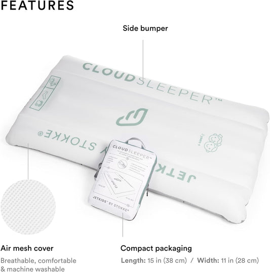 Stokke CloudSleeper inflatable travel bed for toddlers – compact, lightweight kids’ travel mattress available for hire from Thursday’s Child Rental