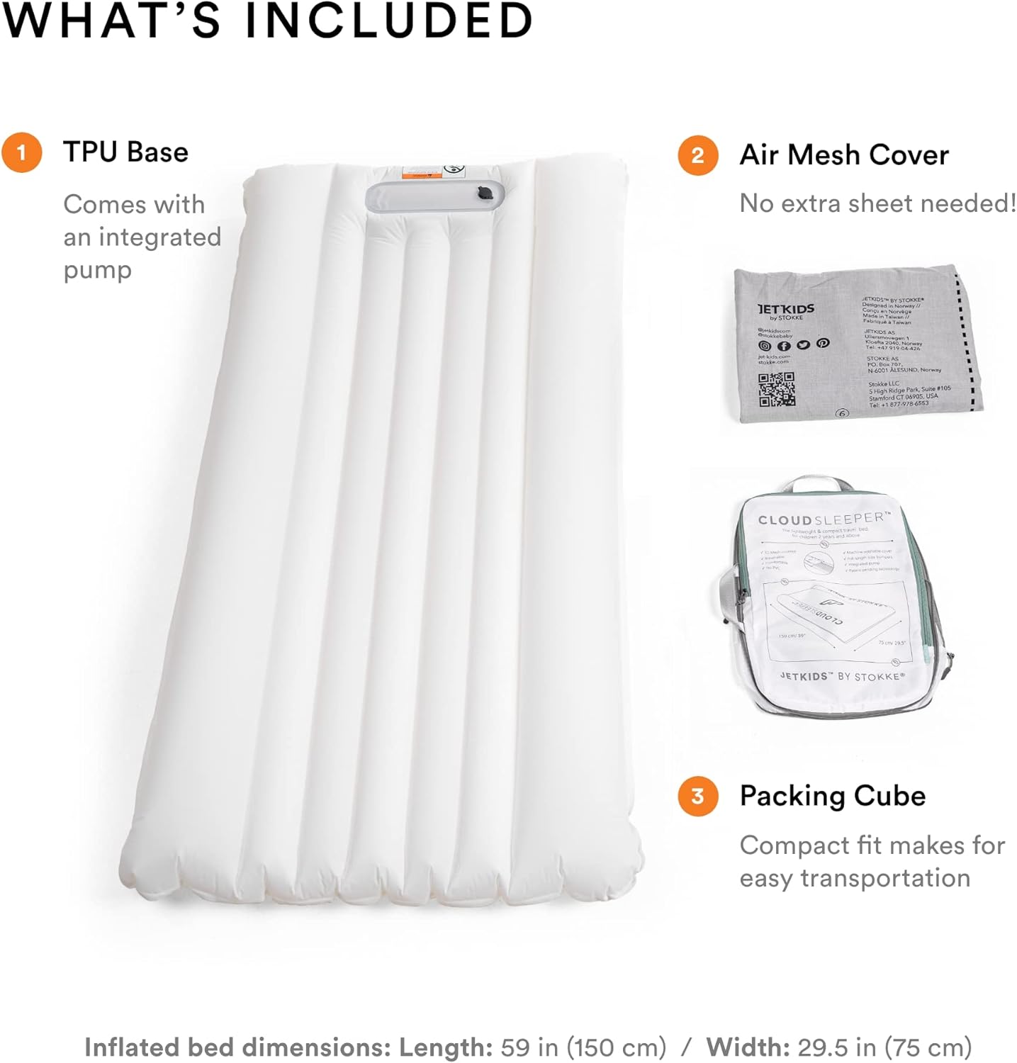 Stokke CloudSleeper inflatable travel bed for toddlers – compact, lightweight kids’ travel mattress available for hire from Thursday’s Child Rental