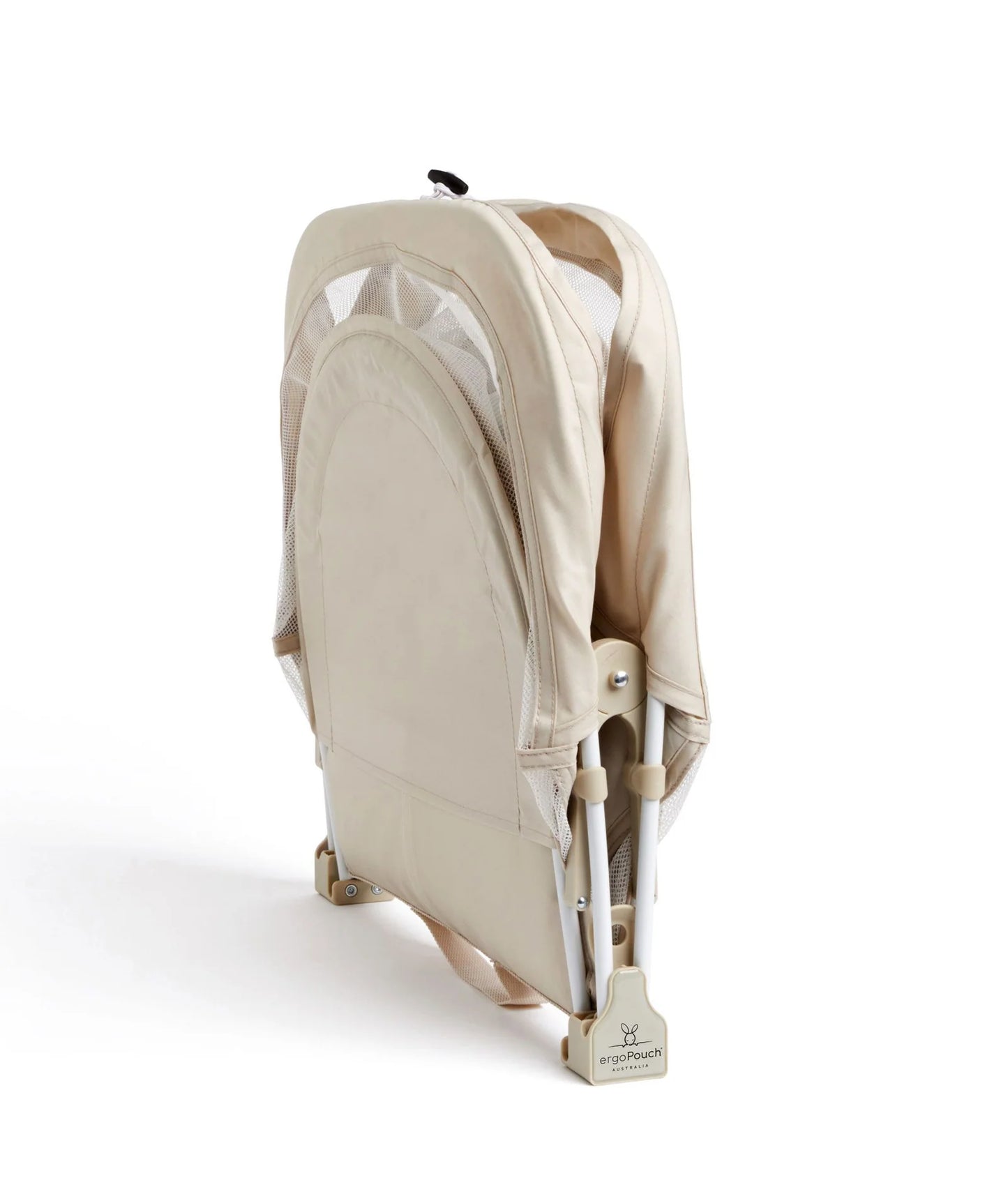 Lightweight and portable Ecru crib packed for vacation or overnight stay."