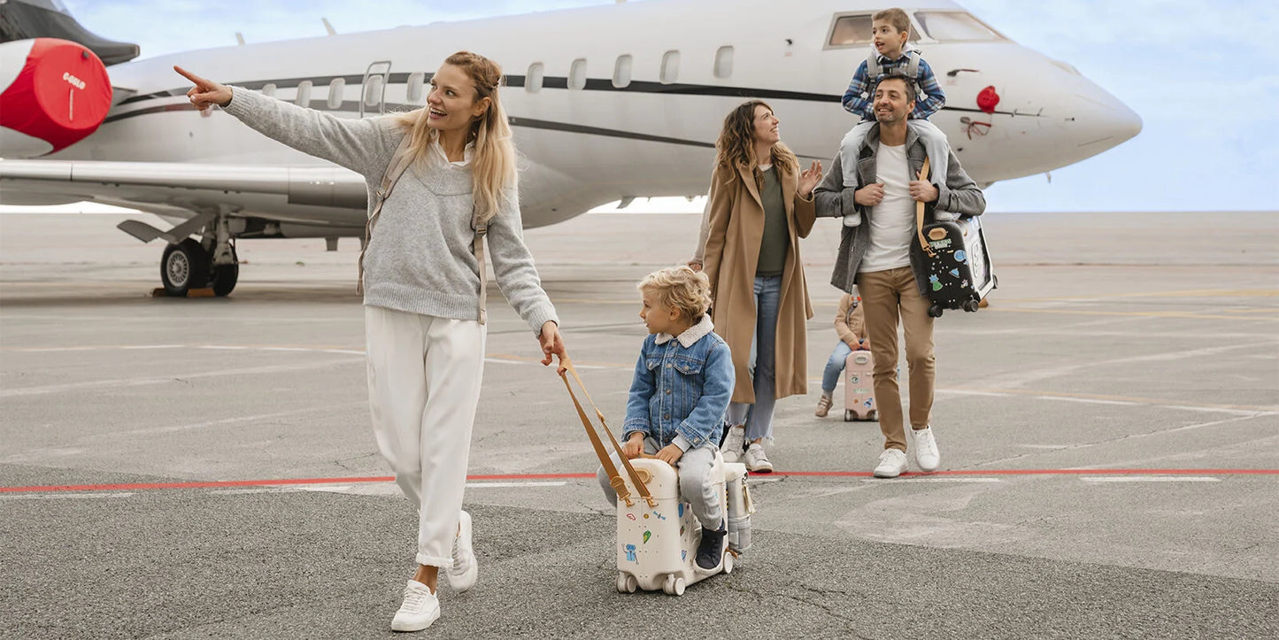 Stokke BedBox and Crew BackPack travel bundle for kids, ride-on suitcase that converts to inflight bed plus matching backpack – perfect for family travel, available for rental