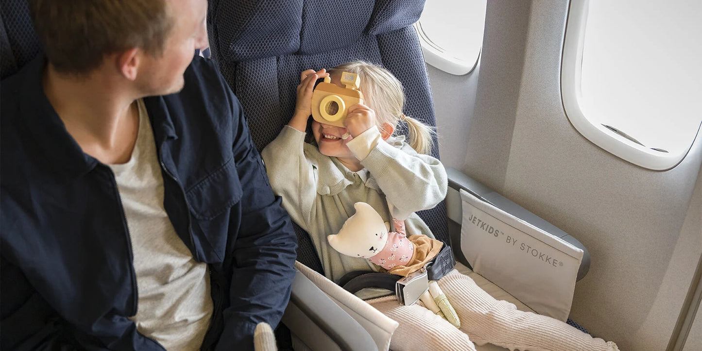 Stokke BedBox and Crew BackPack travel bundle for kids, ride-on suitcase that converts to inflight bed plus matching backpack – perfect for family travel, available for rental