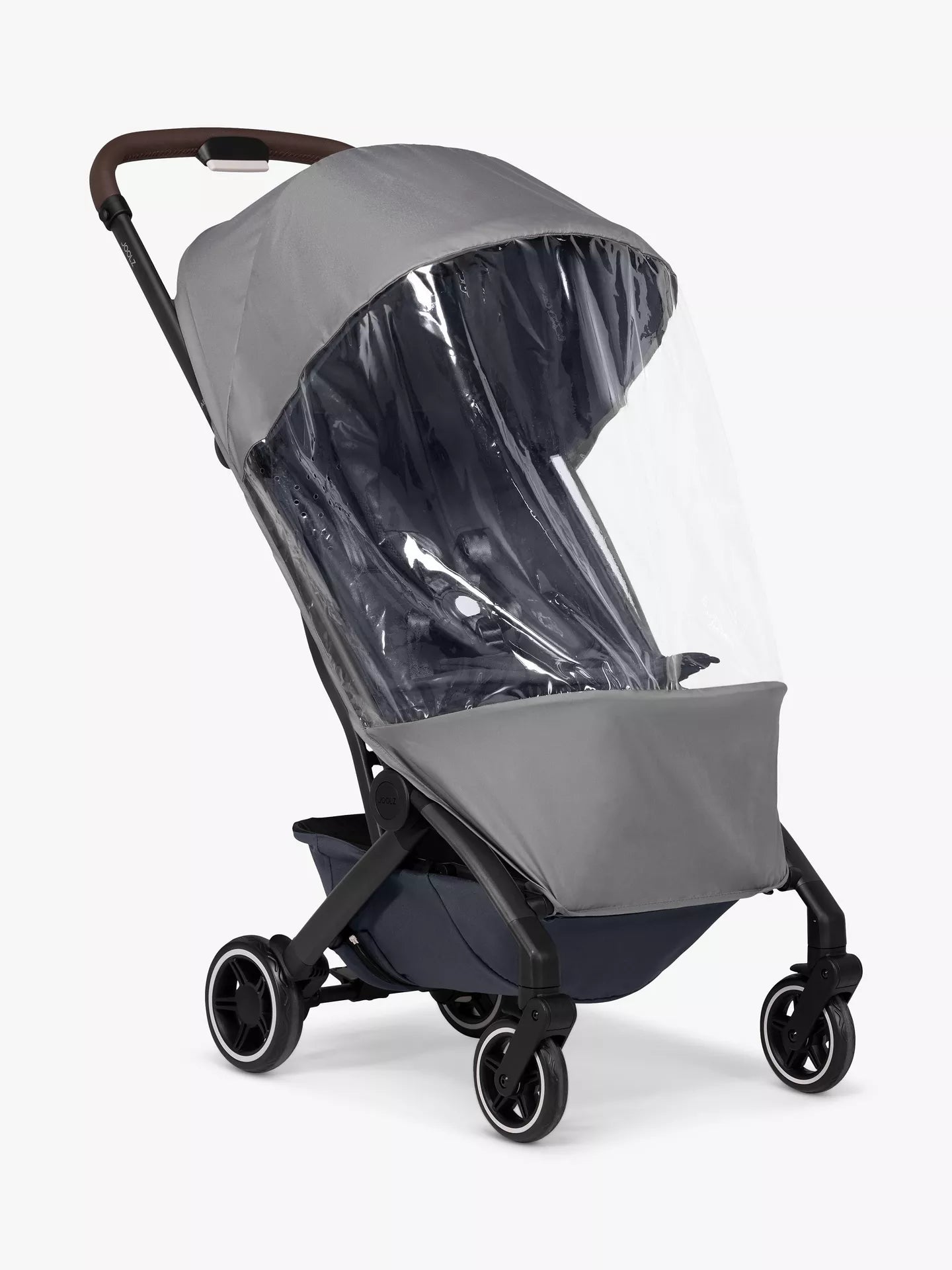 Joolz Aer Rain Cover fitted on stroller in rainy weather – Clear, breathable weather protection for babies – Thursdays Child Rental - Stroller Hire