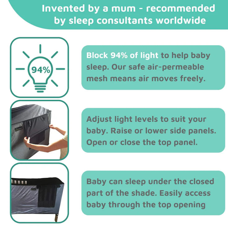 Suitable from birth, this multi-award-winning blackout shade, available to rent from Thursday's Child, helps your baby or toddler sleep soundly in their cot bed. Completely effortless to use, it’s compatible with cot beds that take a 140cm x 70cm mattress.