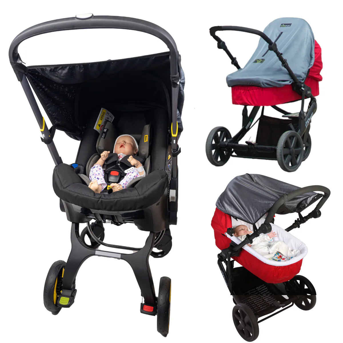 SnoozeShade Original sun shade for strollers, designed for babies 6 months and up, blocks UV rays and helps with naps on the go – available for rental