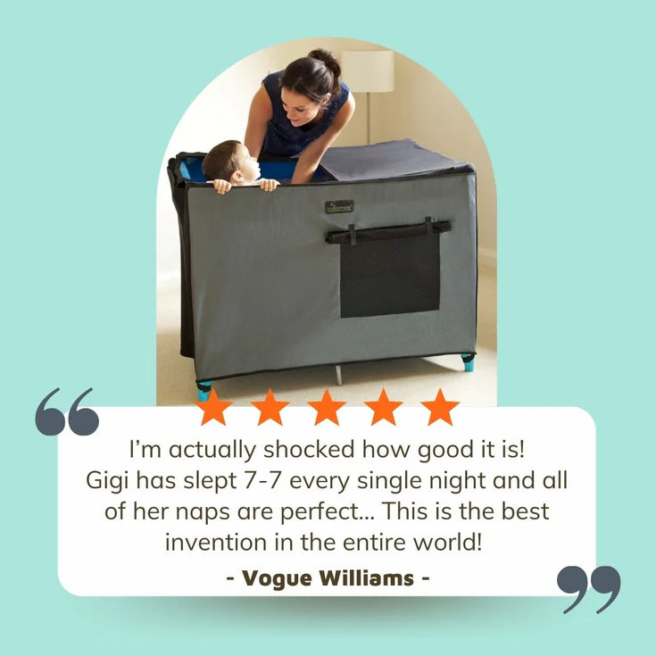 Suitable from birth, this multi-award-winning blackout shade, available to rent from Thursday's Child, helps your baby or toddler sleep soundly in their cot bed. Completely effortless to use, it’s compatible with all rectangular travel cots up to 106cm long