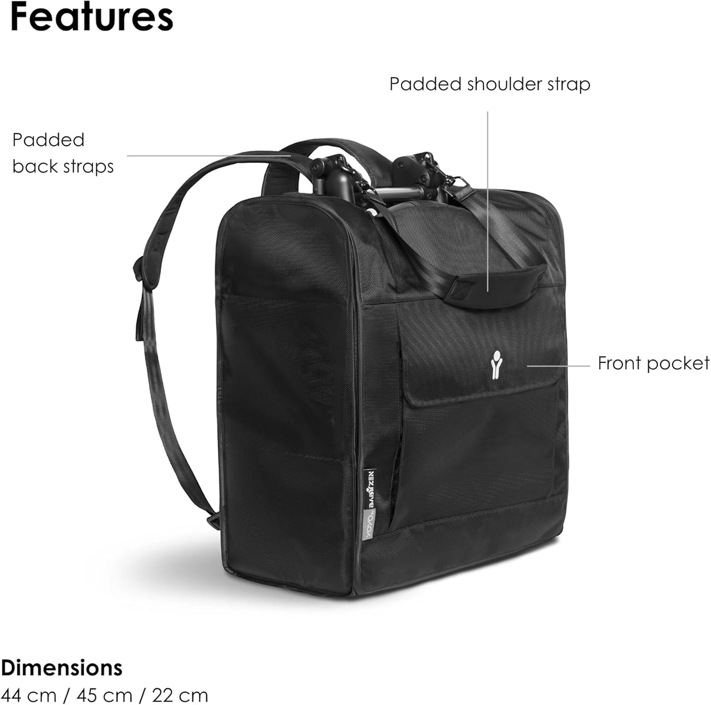 YOYO Backpack in sleek black, compact and lightweight – perfect accessory for travel and daily use, available at Thursday's Child Rental.