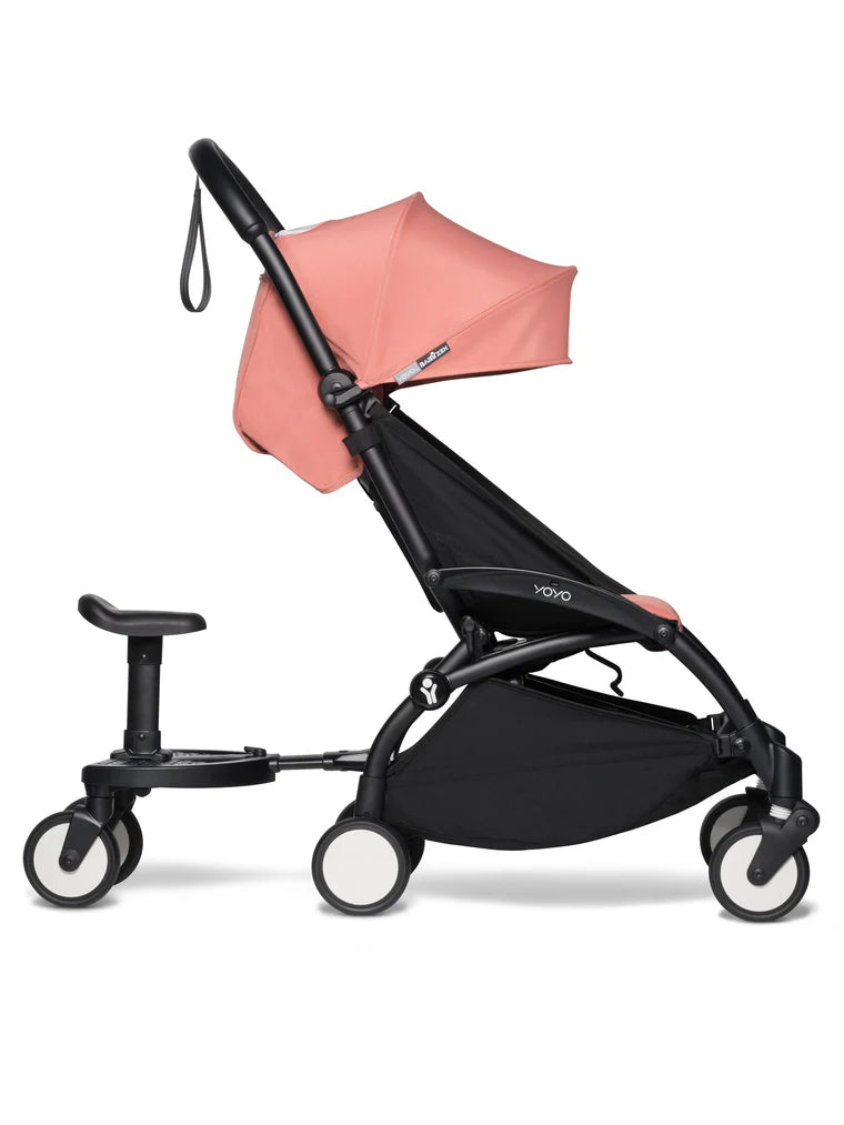 YOYO Board stroller accessory with removable saddle seat, attaches to YOYO and YOYO² strollers for older siblings – available for rental