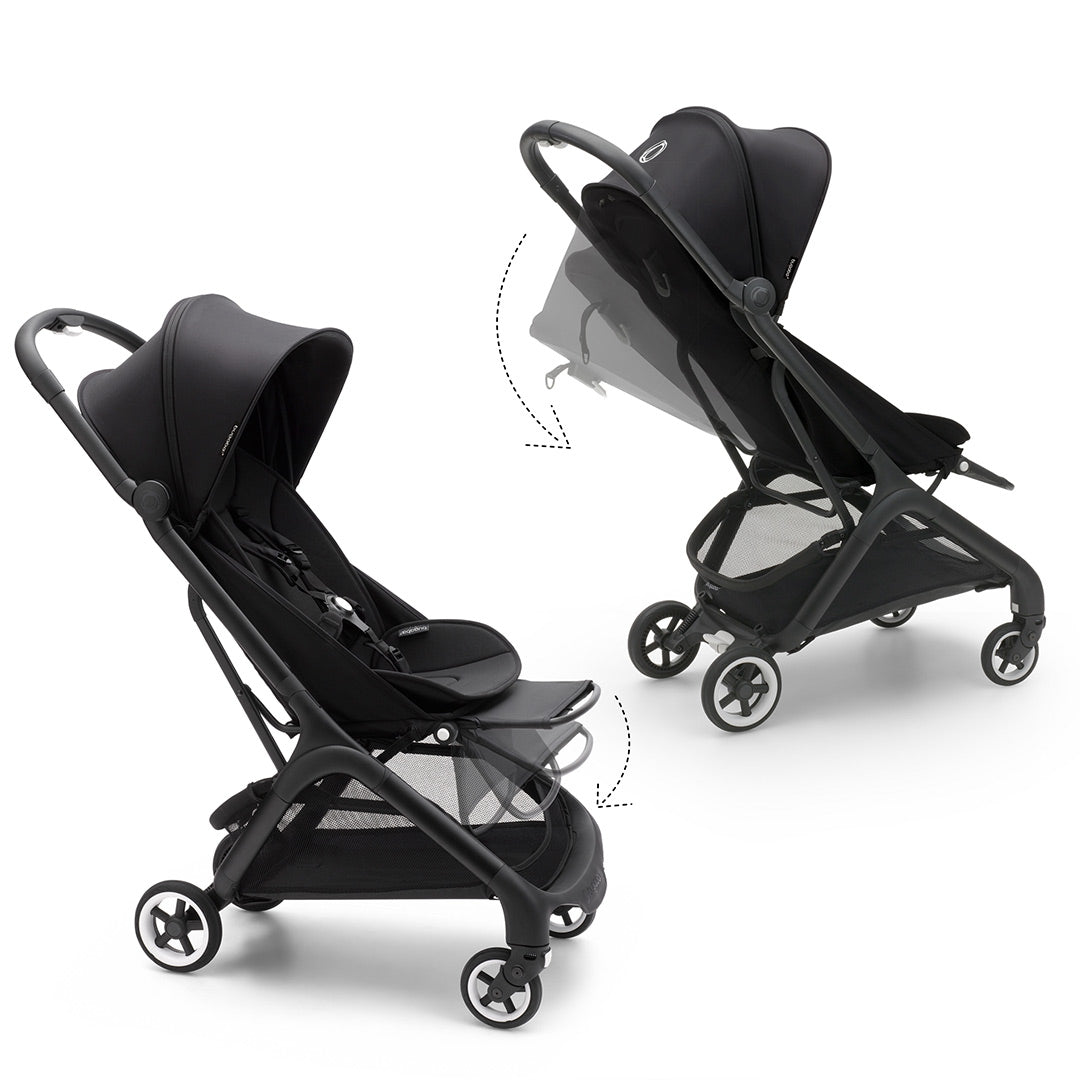 Bugaboo Butterfly stroller with multi-position recline, available to rent at Thursday’s Child Rental.