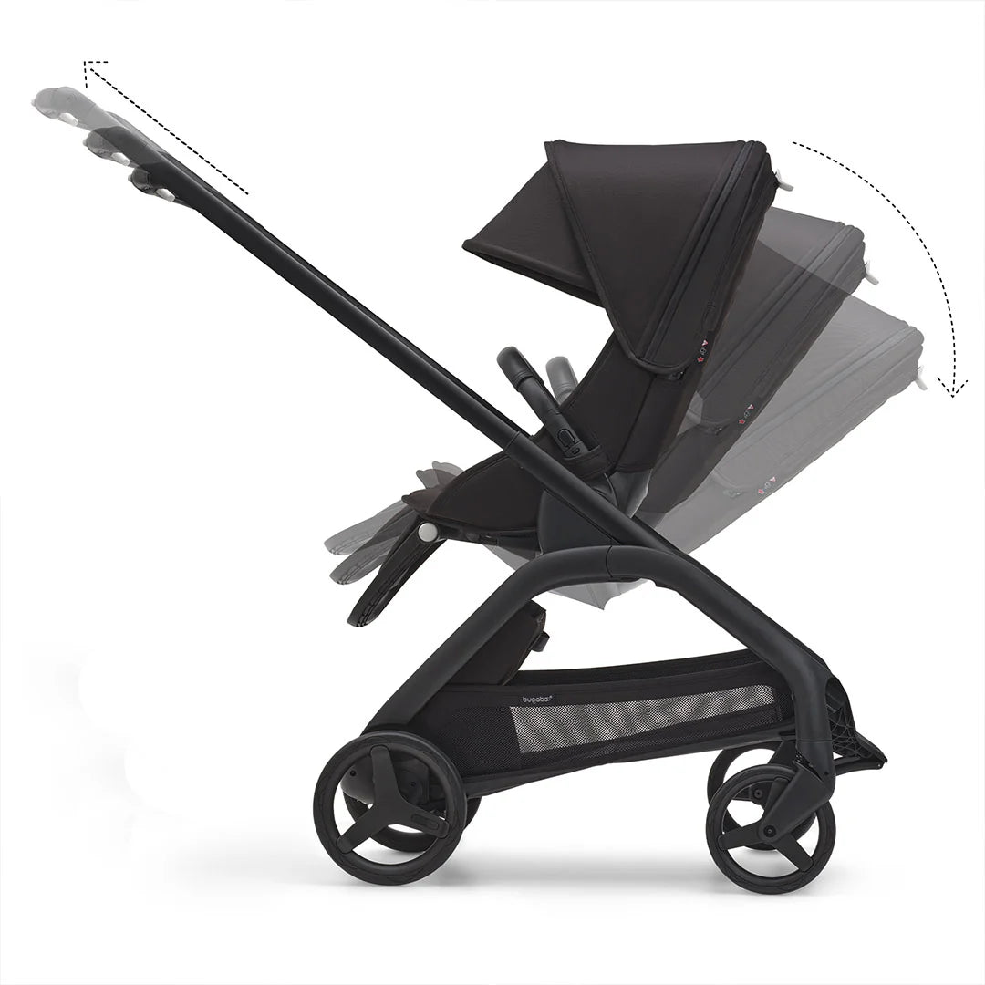 Black Bugaboo Dragonfly with lie-flat seat – ideal for newborns and toddlers