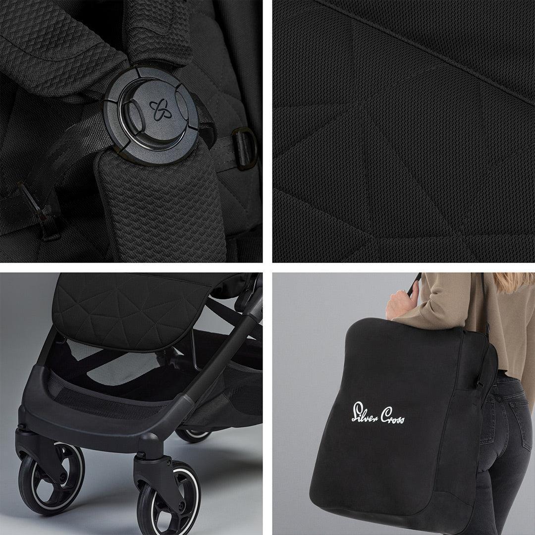 Stylish and practical Silver Cross Clic 2 stroller in Space Black—ideal for busy parents seeking a lightweight, foldable buggy from Thursday’s Child Rental.