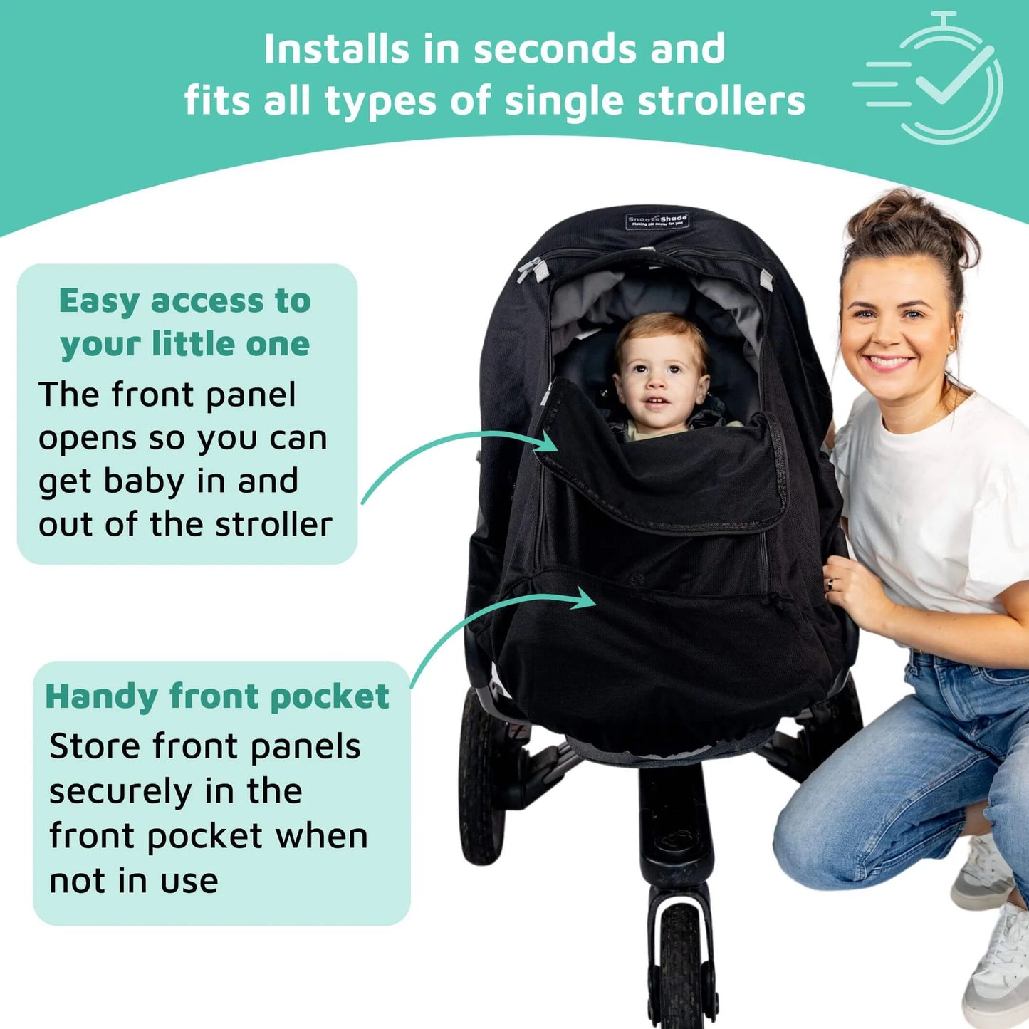 SnoozeShade Plus Extra sun shade for strollers, designed for babies 6 months and up, blocks UV rays and helps with naps on the go – available for rental