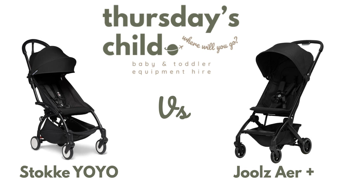 Stokke YOYO vs Joolz Aer+ travel stroller comparison – lightweight, compact strollers for rent from Thursday's Child Rental, ideal for travel with babies and toddlers.