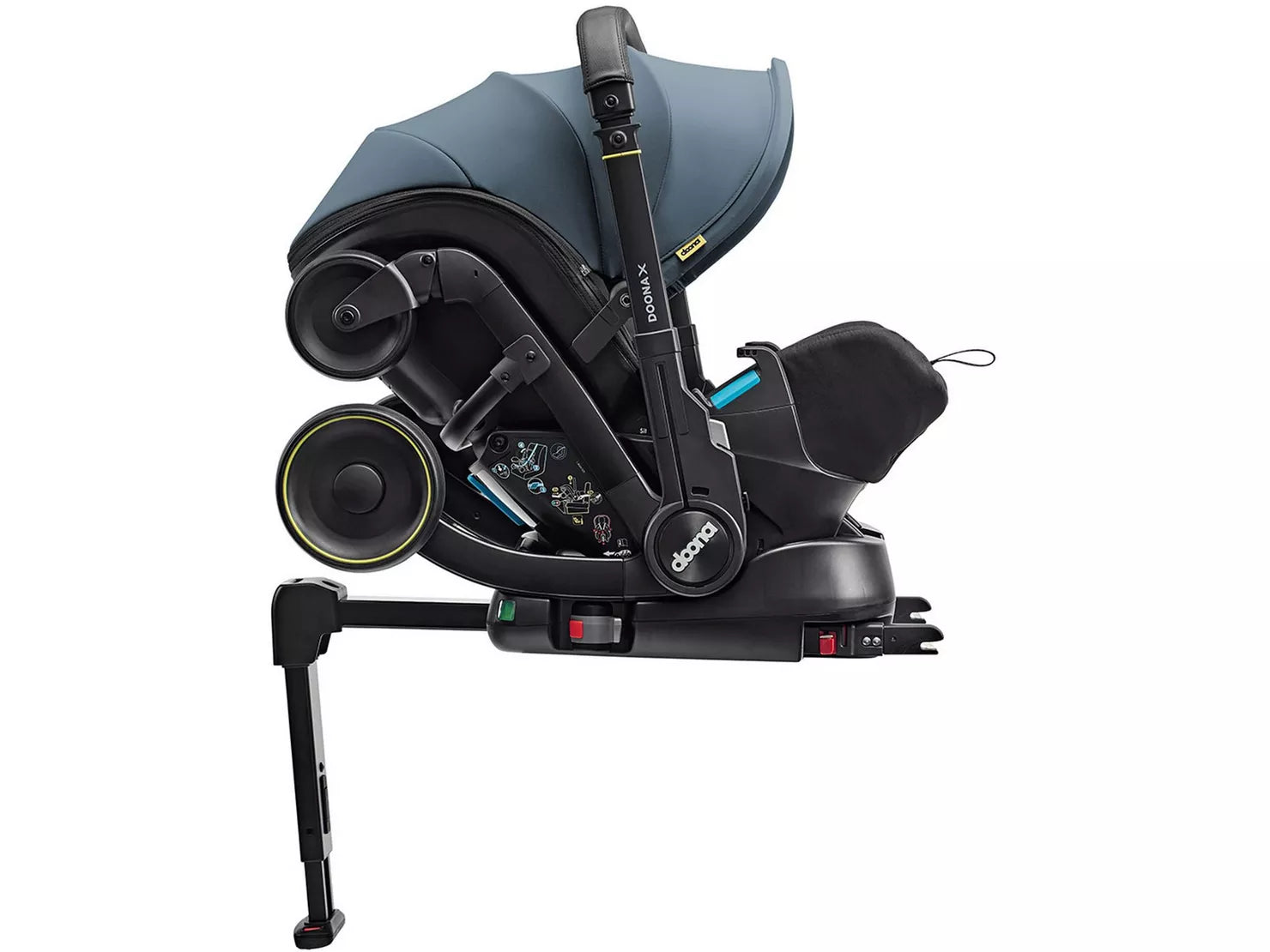 Doona X ISOFIX Base for Doona car seat, shown installed in vehicle – premium baby travel base available for hire from Thursday’s Child Rental for easy, secure installation.