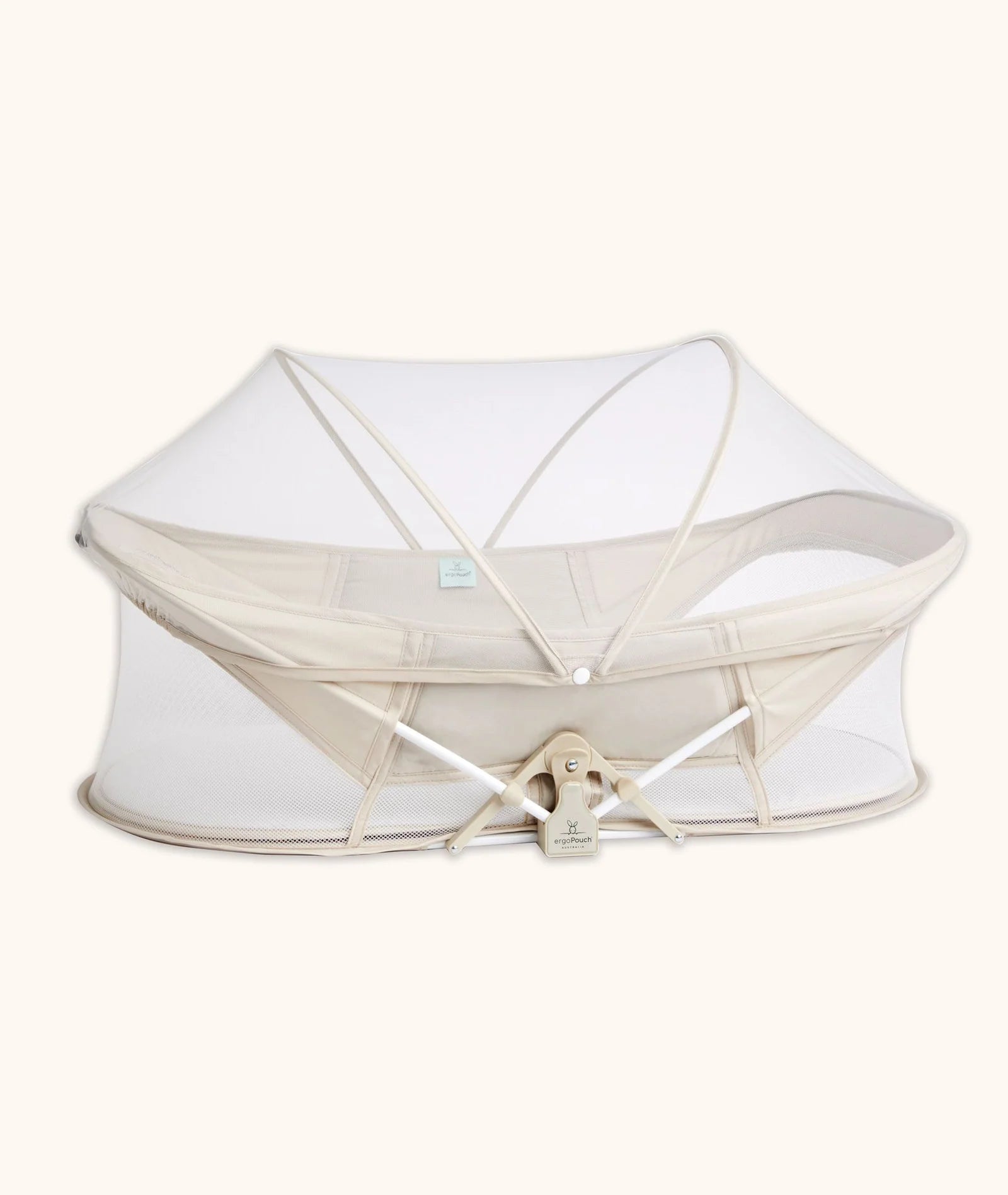 Easy Sleep Portable Crib in Ecru color – compact travel crib with breathable mesh sides.