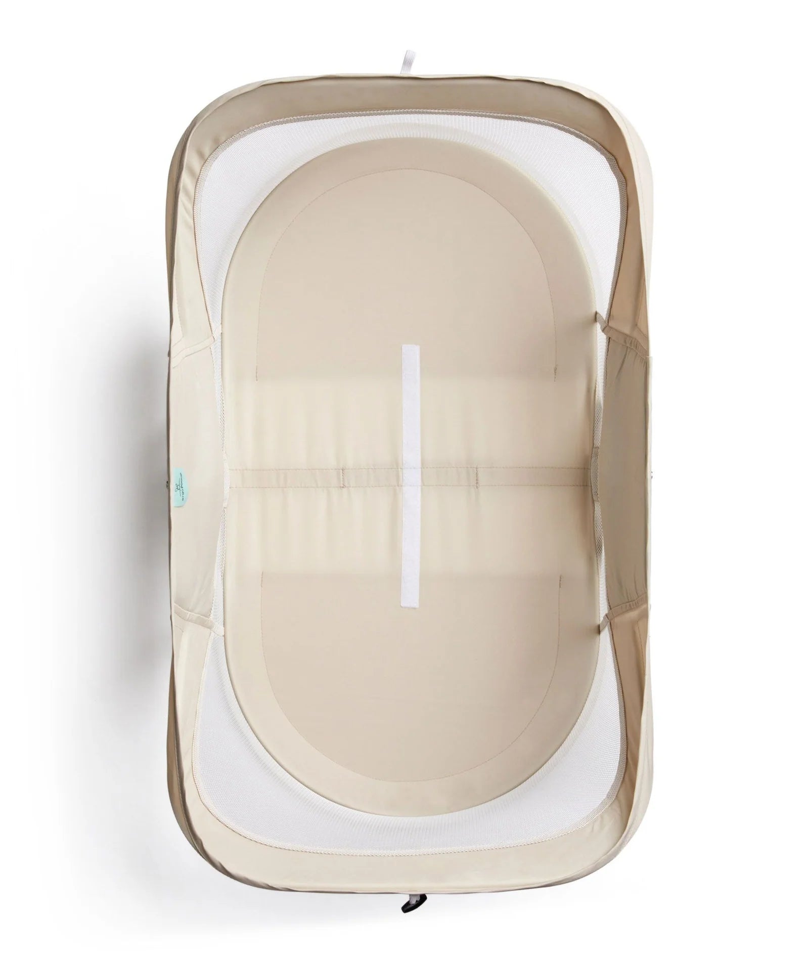 Portable crib for babies in soft Ecru tone, designed for convenience and safety.