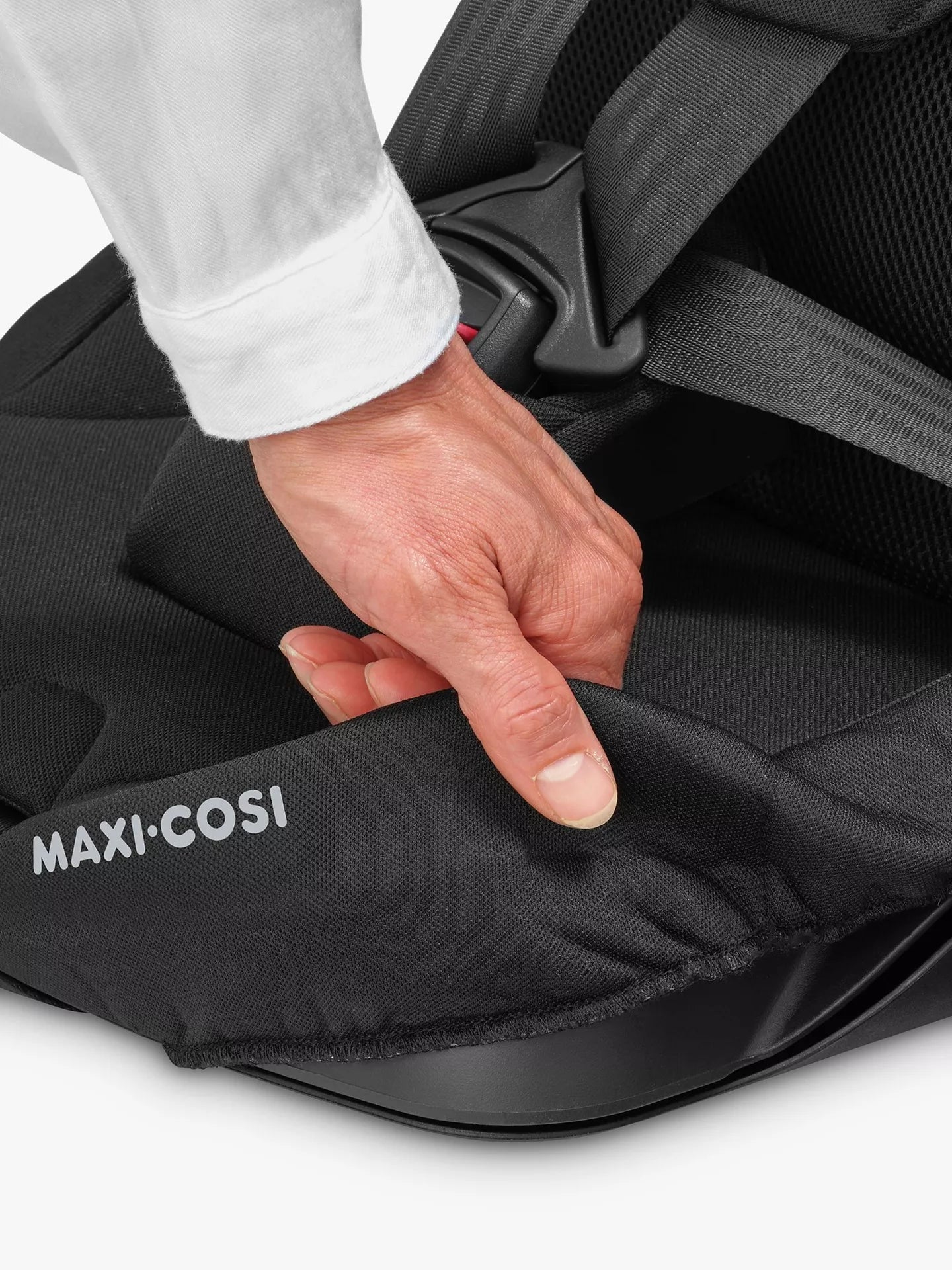 Close-up of soft, breathable fabric on Maxi-Cosi Nomad Plus Travel Car Seat – premium comfort available at Thursday's Child Rental.