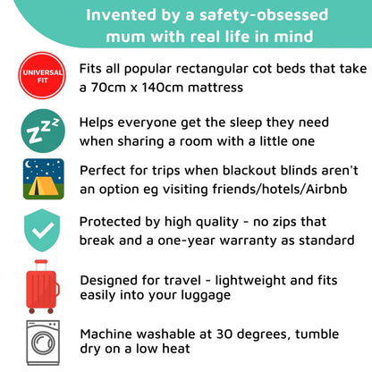 Suitable from birth, this multi-award-winning blackout shade, available to rent from Thursday's Child, helps your baby or toddler sleep soundly in their cot bed. Completely effortless to use, it’s compatible with cot beds that take a 140cm x 70cm mattress.