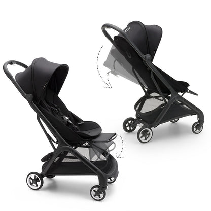 Bugaboo Butterfly stroller with multi-position recline, available to rent at Thursday’s Child Rental.
