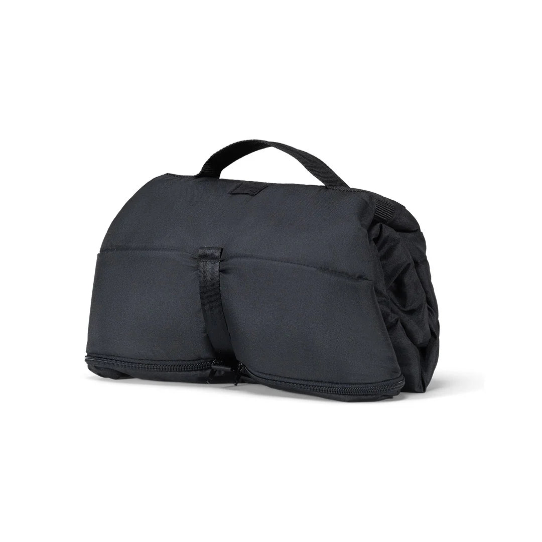 Side view of the Joolz Aer2 Transport Bag showing backpack-style straps and roll-top closure, rental via Thursday’s Child Rental.