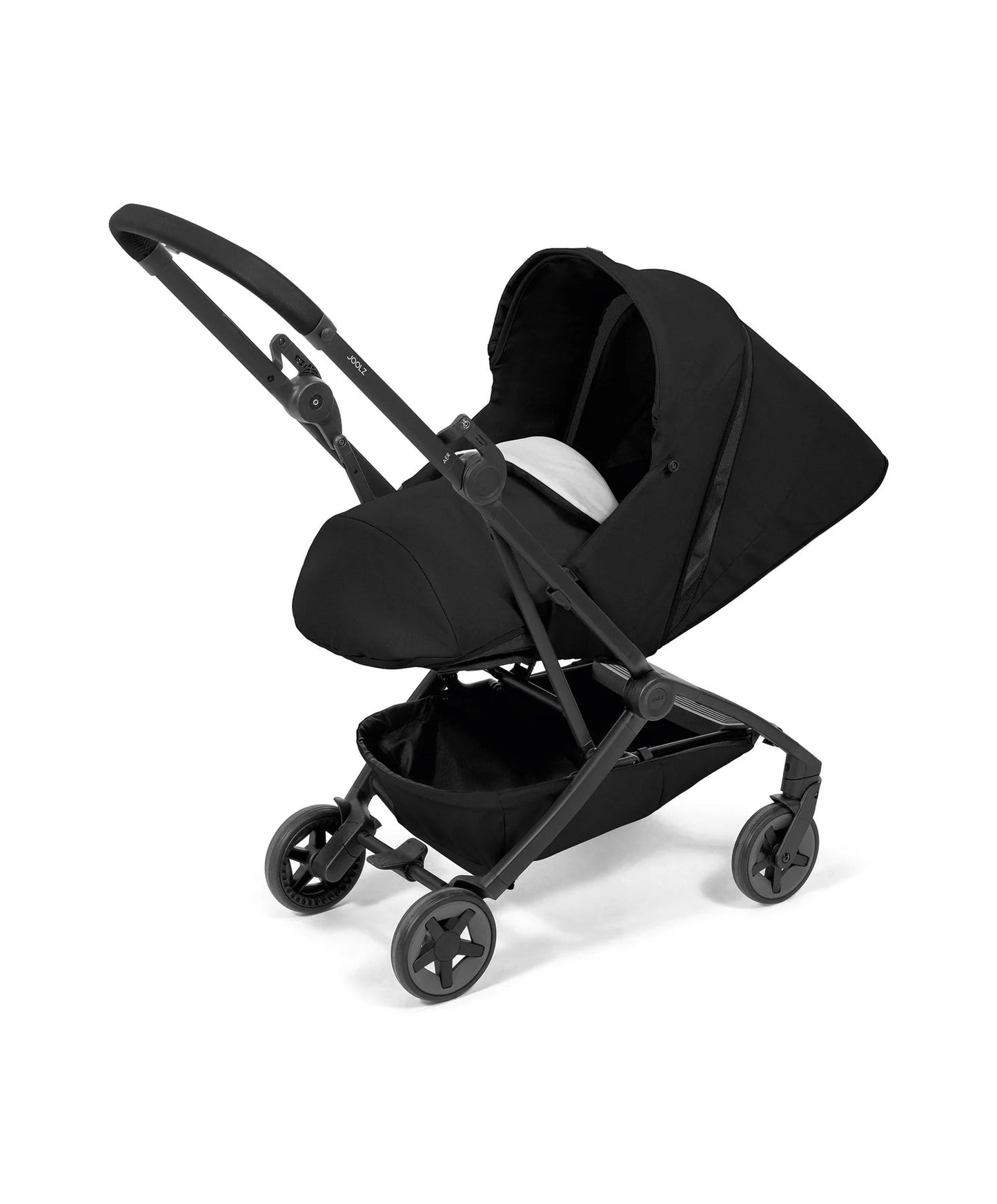 Joolz Aer2 Nest to Seat stroller in sleek black, available to hire from Thursday’s Child Rental