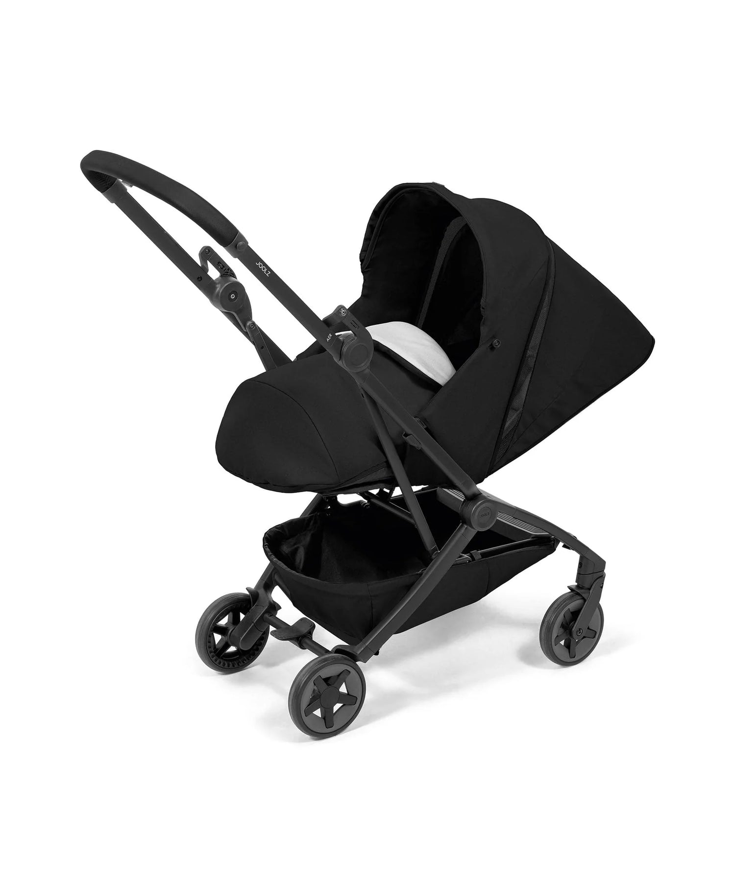 Joolz Aer2 Nest to Seat stroller in sleek black, available to hire from Thursday’s Child Rental