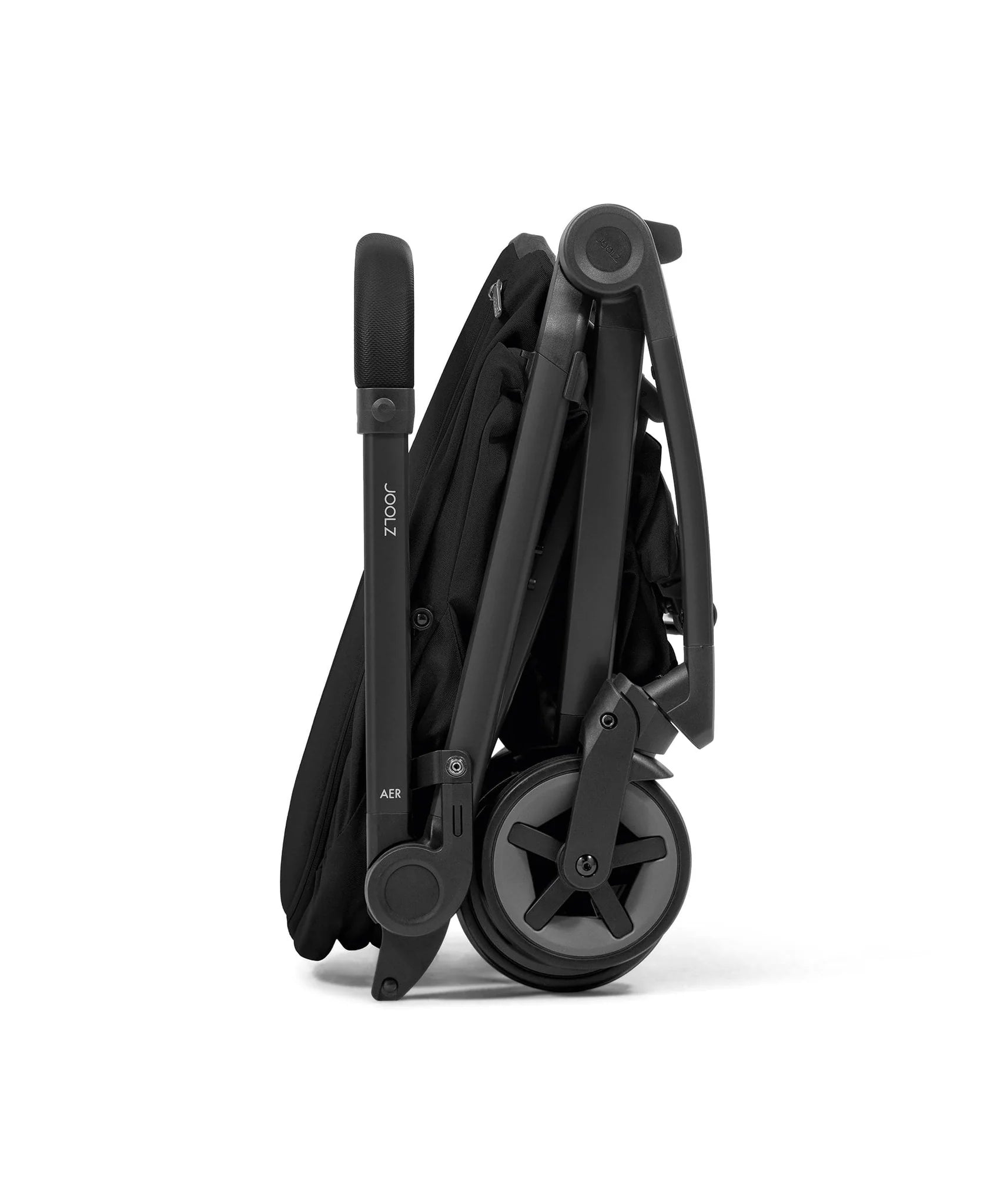 Compact folding Joolz Aer2 Nest to Seat pram shown in upright position, hire option from Thursday’s Child