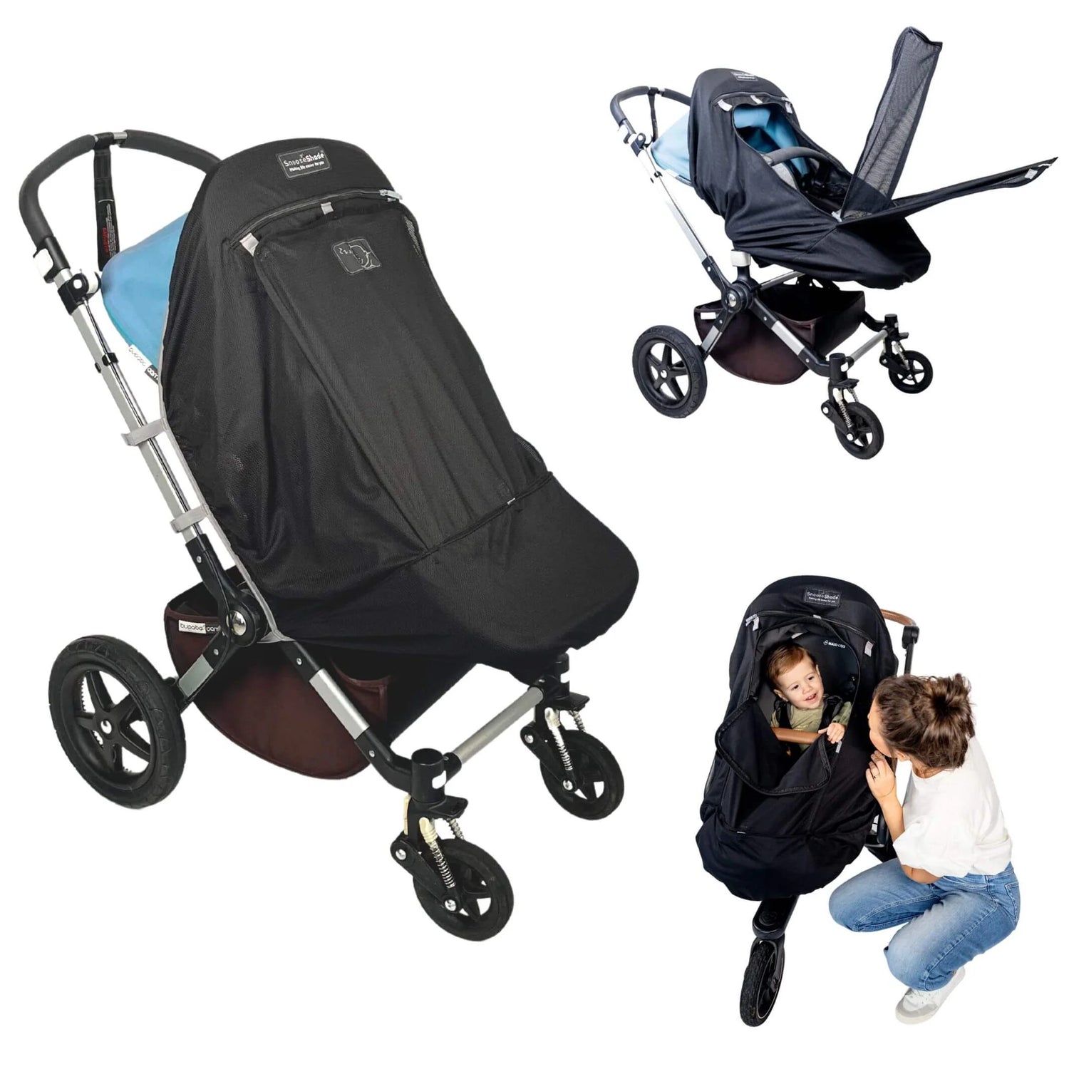 SnoozeShade Plus Extra sun shade for strollers, designed for babies 6 months and up, blocks UV rays and helps with naps on the go – available for rental